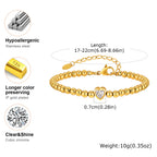 Zirconia Heart Bracelet for Women, Beaded Strand Link Bangle Gold Plated, Stainless Steel Adjustable Bracelets