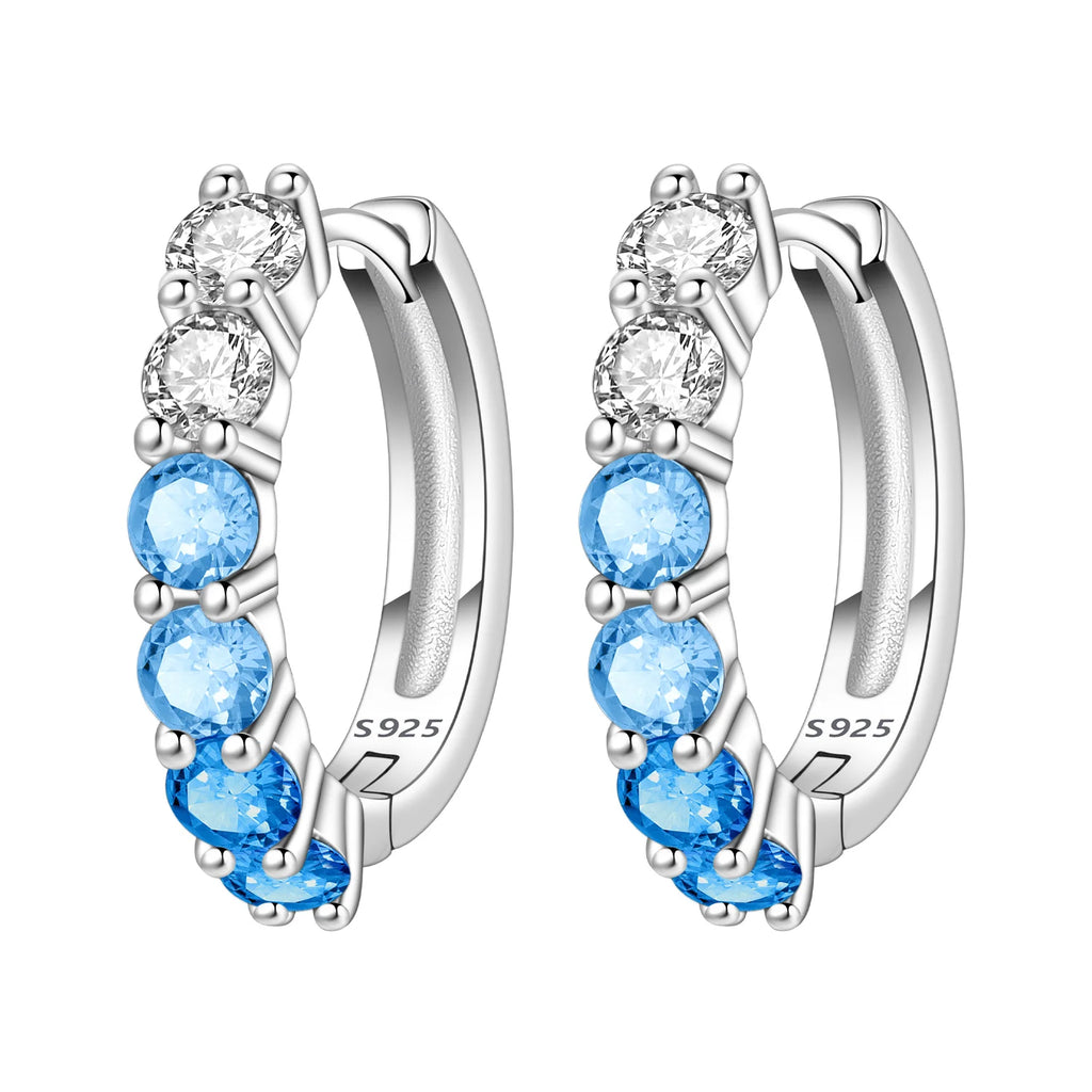 925 Sterling Silver Sparkling Blue Yellow Zircon Hoop Earrings Jewellery Gift