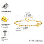 Beads Chain Virgin Mary Bracelet For Women, Stainles Steel Rosary Cross Bracelets, Gold Plated Faith Jewelry Gift