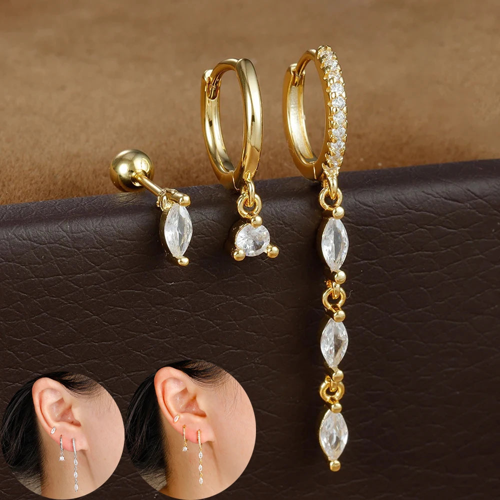 3pcs Vintage Stainless Steel Tassel Geometric Pendant Earrings Set