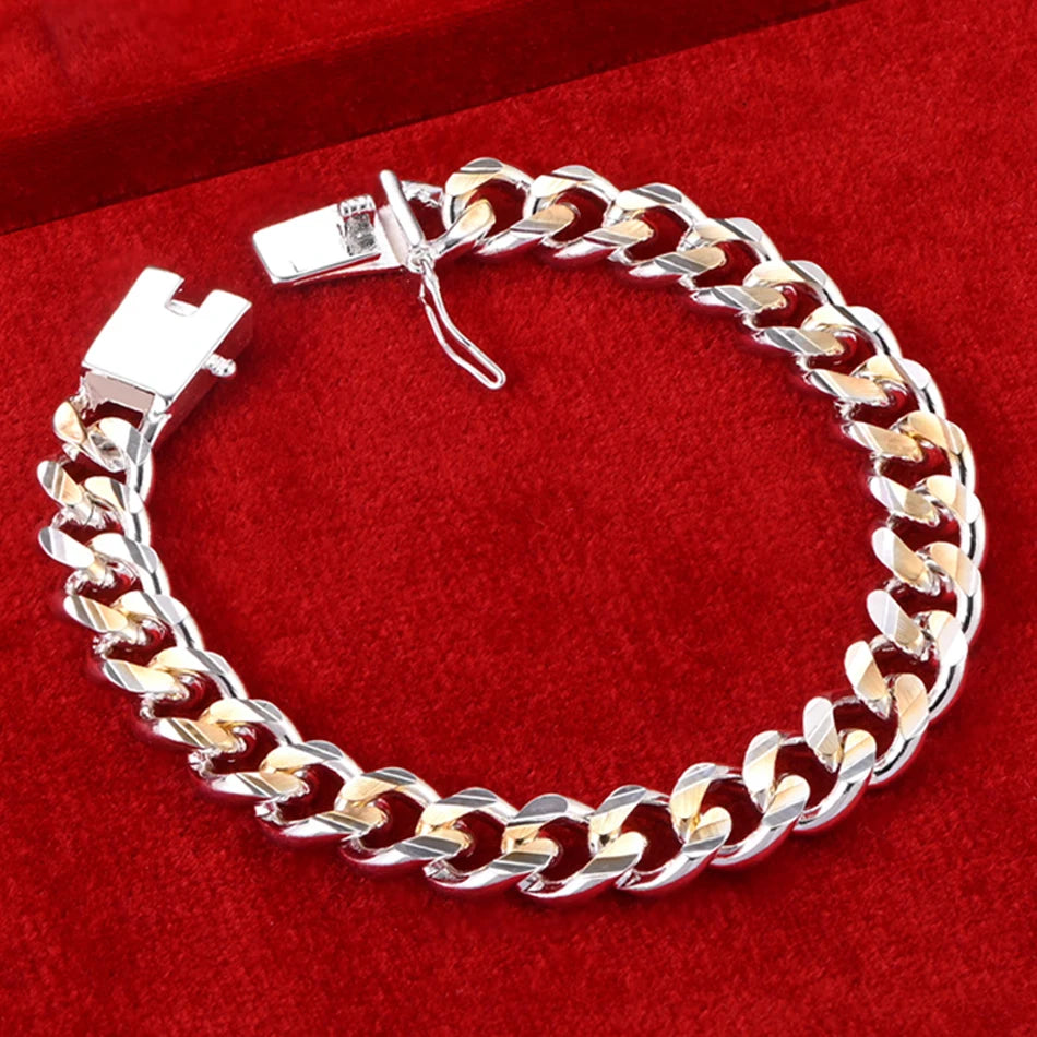 10mm Gold & Silver Chain Bracelet Men Women Noble Wedding Fashion Jewellery