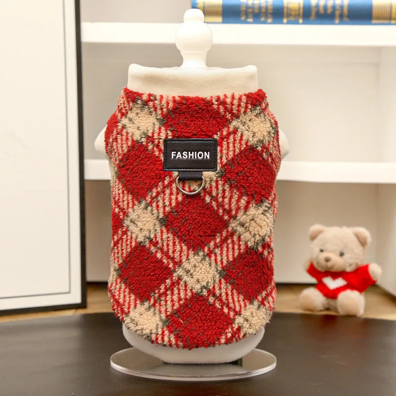 Plaid Dog Cat Vest Warm Tartan Pet Sleeveless Jacket Holiday Costume