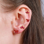 2PCS New Stainless Steel Rose Red Mini Piercing Stud Earrings