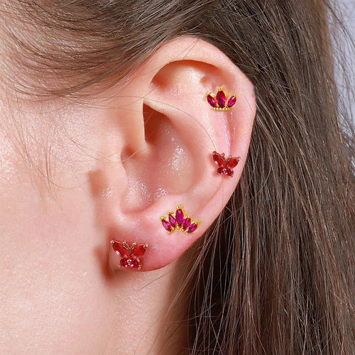 2PCS New Stainless Steel Rose Red Mini Piercing Stud Earrings