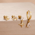 4PCS Star Moon Stainless Steel Zircon Stud Earrings 14K Gold Plated