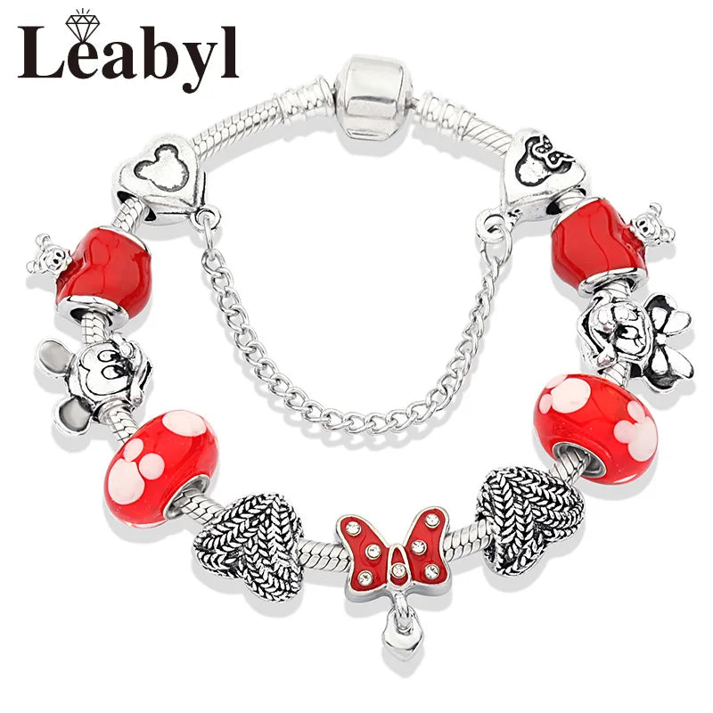 Pink Crystal Bead Charm Bracelet Colourful Enamel Handmade DIY Jewellery