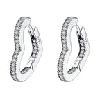 925 Sterling Silver Simple Love Heart Zircon Circle Hoop Earrings Jewellery