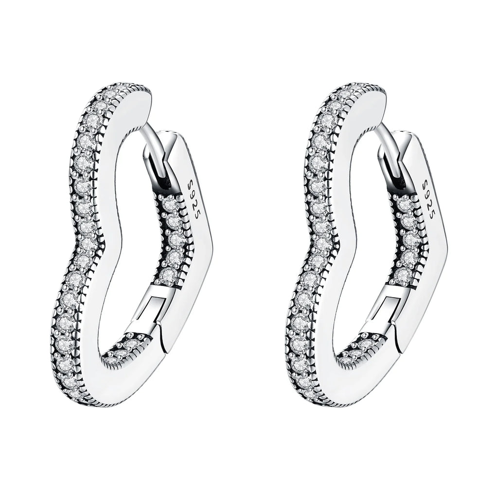 925 Sterling Silver Vine Love Black Zirconia Hoop Earrings Trendy Jewellery