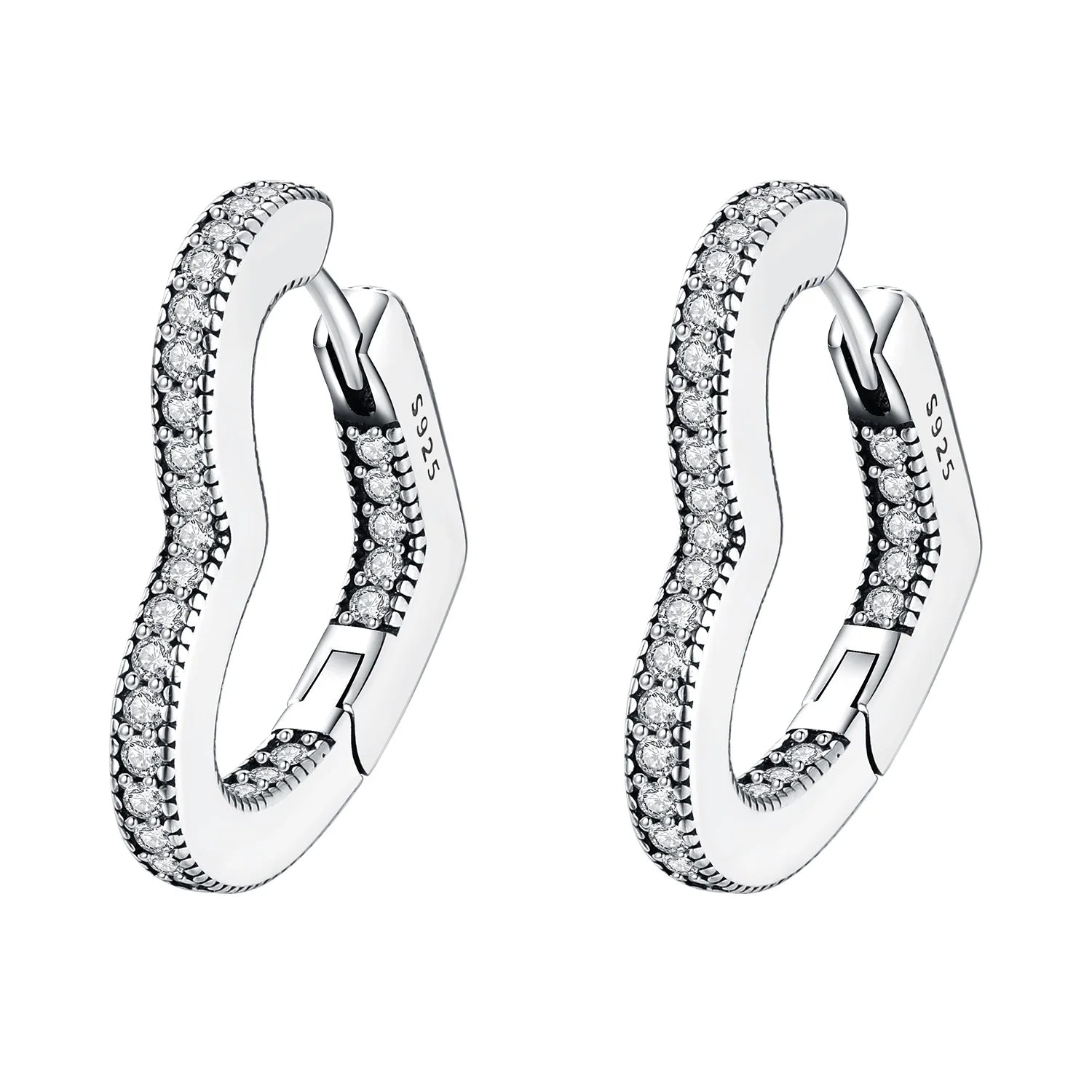925 Sterling Silver Vine Love Black Zirconia Hoop Earrings Trendy Jewellery