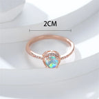 Simple Rainbow Birthstone Blue Fire Opal Rings For Women Rose Gold Color Round Ring Wedding Bands Stacking Thin Ring Jewelry