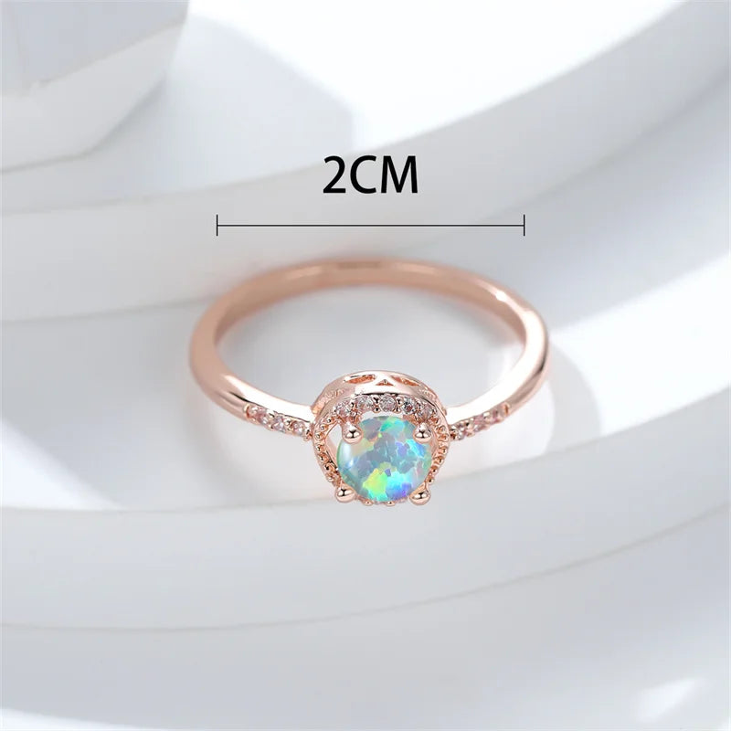 Simple Rainbow Birthstone Blue Fire Opal Rings For Women Rose Gold Color Round Ring Wedding Bands Stacking Thin Ring Jewelry