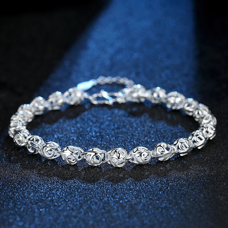 Hollow Ball Chain Bracelet 925 Sterling Silver Women Fashion Wedding Gift