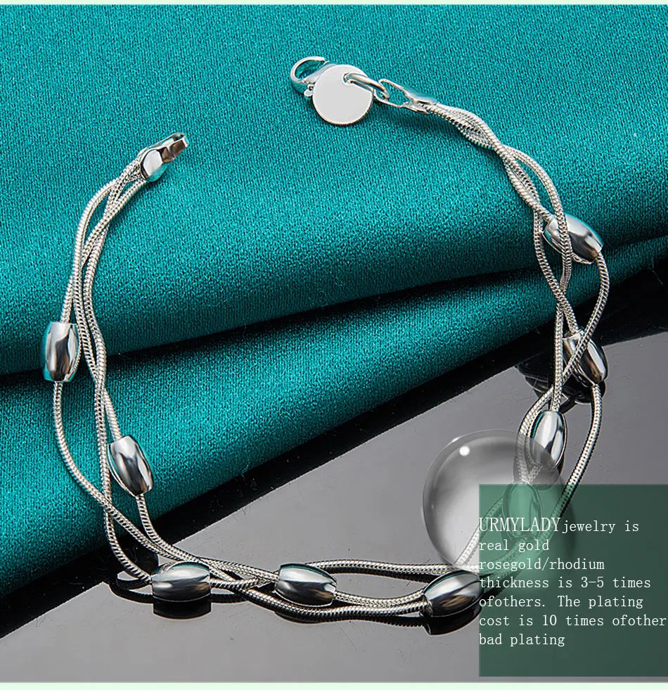 Fashion Bead Chain Bracelet 925 Sterling Silver Women Lady Wedding Jewellery
