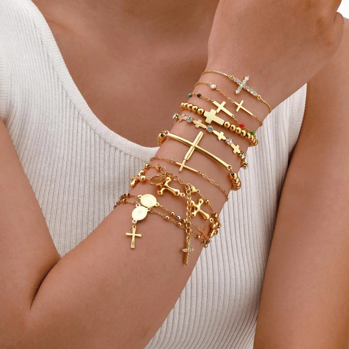 316L Stainless Steel Cross Bracelet for Women, Fashion Adjustable Chain Religious Christian Jewelry