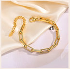6mm Paperclip Chain Bracelet 18k Gold Plated Stainless Steel Link Adjustable Stackable Jewelry for Women Girls Gift