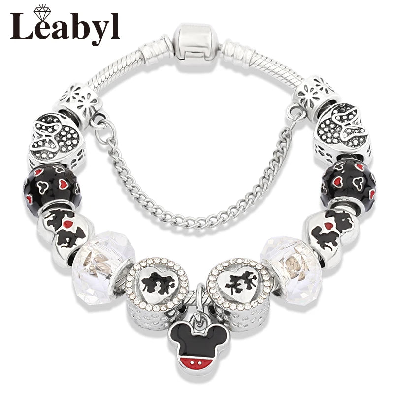 Pink Crystal Bead Charm Bracelet Colourful Enamel Handmade DIY Jewellery