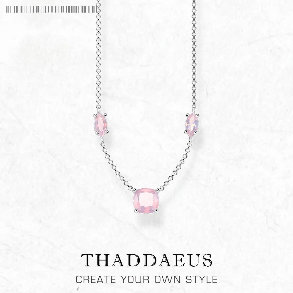 Pink Stone Necklace & Earring Jewellery Set 925 Sterling Silver Romantic Gift