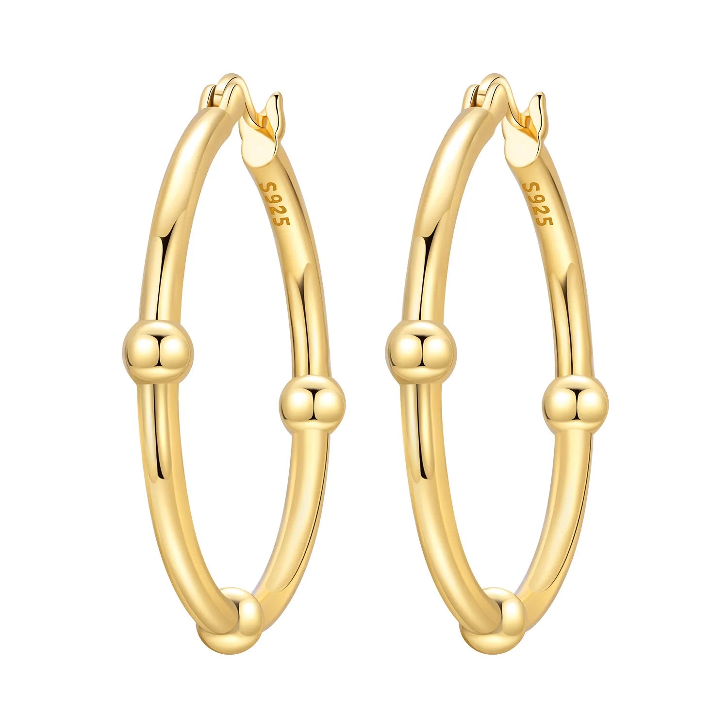 925 Sterling Silver Elegant Golden French Organ Hoop Earrings Trendy Jewellery