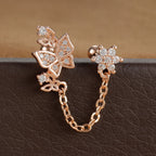 New Double Ear Studs Tassel Chain Hanging Earrings Flower Butterfly