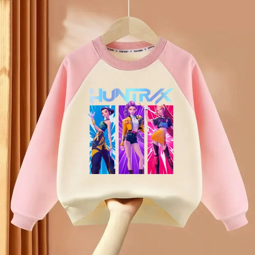 Girls Casual Sweatshirt O-Neck Long Sleeve Spliced Hoodie Sport Pullover