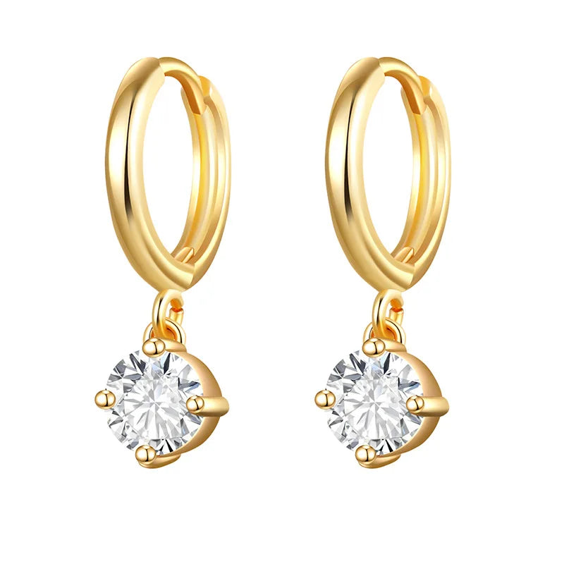 New Stainless Steel Cubic Zirconia Hoop Earrings Small Pendant