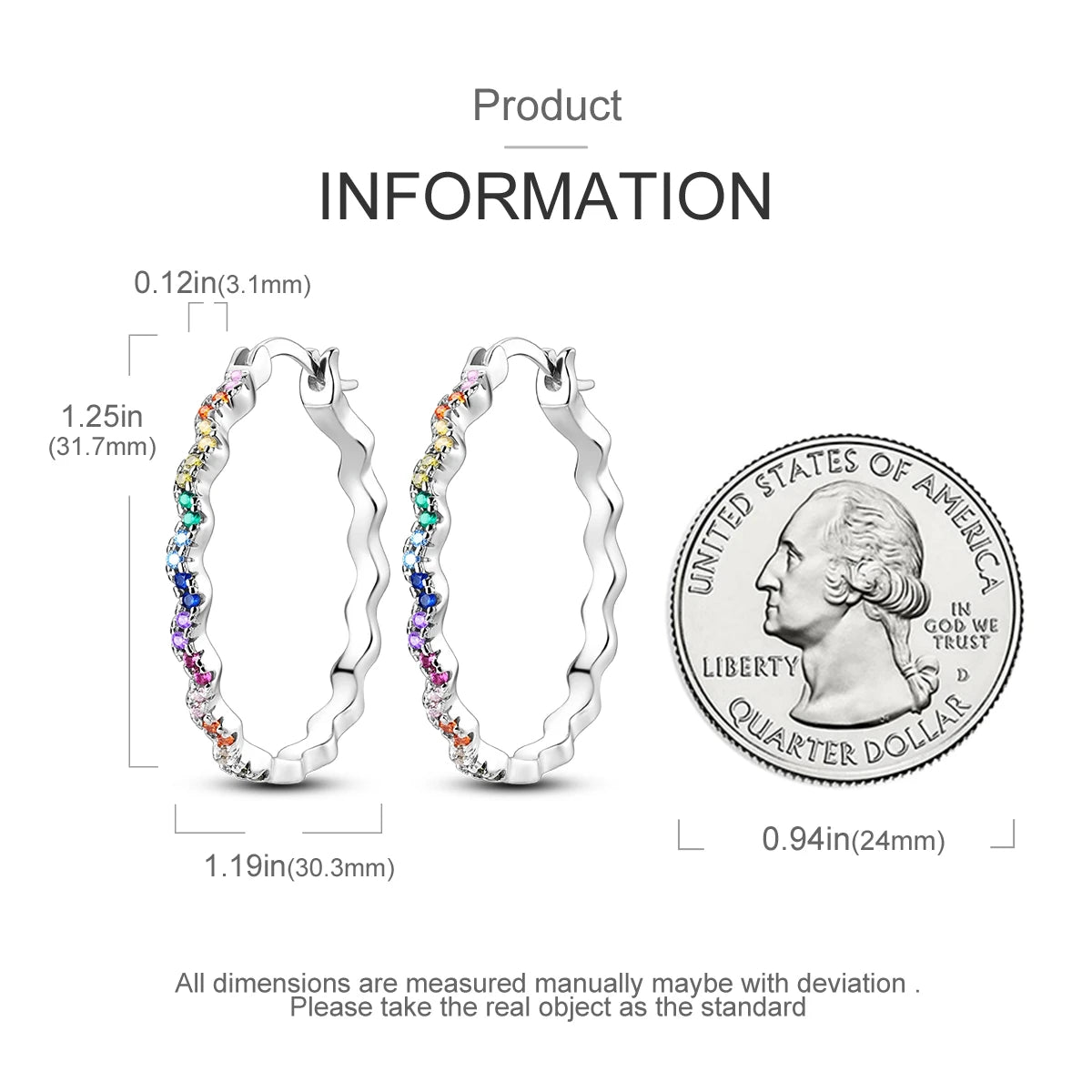 925 Sterling Silver Colourful Wavy Versatile Hoop Earrings Women's Jewellery