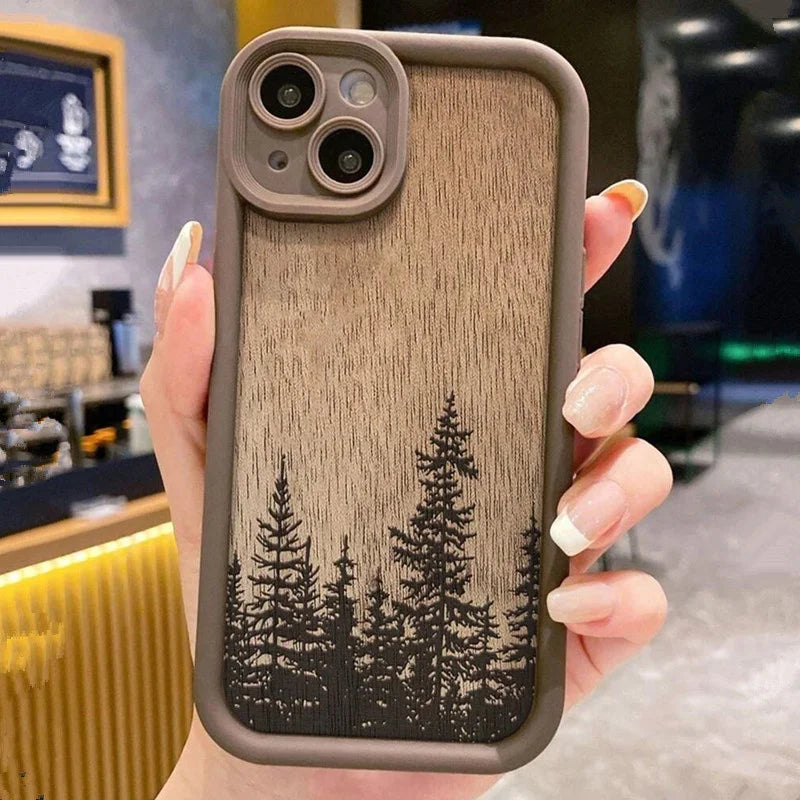 Retro Forest Brown Wood Case for iPhone 17 16 15 14 13 12 11 Pro Max Plus