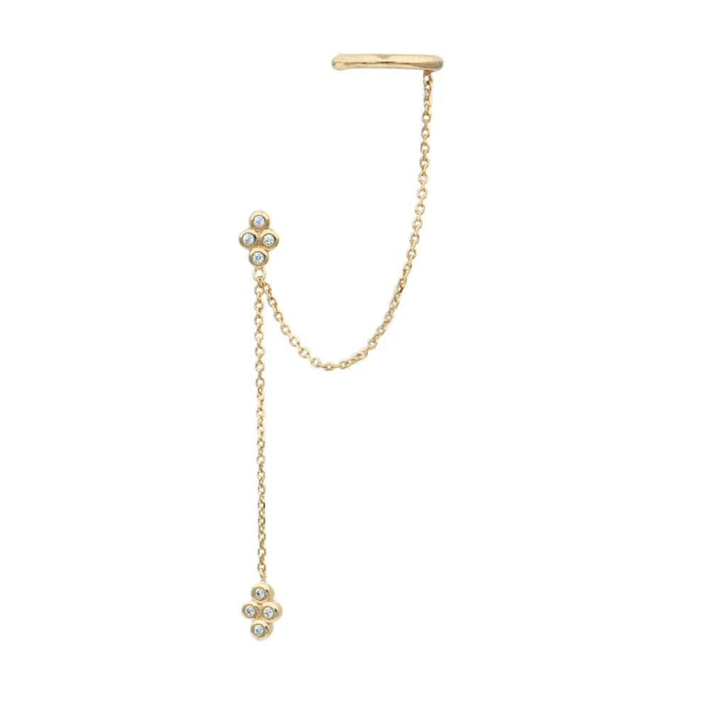 Stainless Steel Gold Colour Chain Dangle Drop Earrings Clip Earring