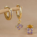3PCS Gold Colour Crystal Zirconia Drop Earrings Flower Dangle Set