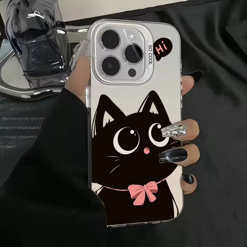 Black Cat Eating Fish Silver Case for Redmi Note 14 13 12 11 Pro