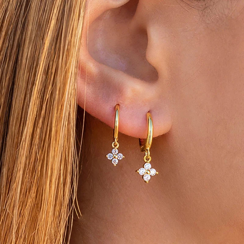 2PC Stainless Steel Cubic Zirconia Small Hoop Earrings Helix Tragus