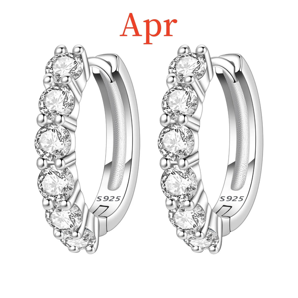 925 Sterling Silver Lucky Month Birthday Stone Hoop Earrings Trendy Jewellery