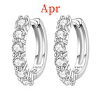 925 Sterling Silver Lucky Month Birthday Stone Hoop Earrings Trendy Jewellery