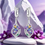 925 Sterling Silver Blue Purple Iris Flower Drop Earrings Trendy Jewellery