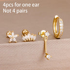 4pcs Korean Stainless Steel Zircon Water Drop Piercing Earrings Set