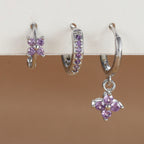 3PCS Trendy Stainless Steel Flower Drop Earring Set Zirconia Dangle