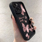 Pink Butterfly Silicone Case for iPhone 17 16 15 14 13 12 11 Pro Max Plus