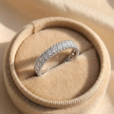 925 Sterling Silver Trendy Simple Ring Shiny Cubic Zirconia Exquisite Finger Accessory Party Jewellery