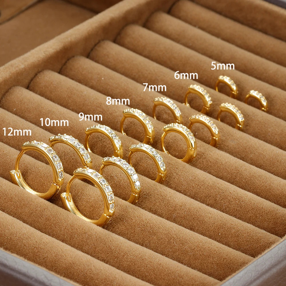 1Pair Stainless Steel Minimal Hoop Earrings Crystal Zirconia Trend