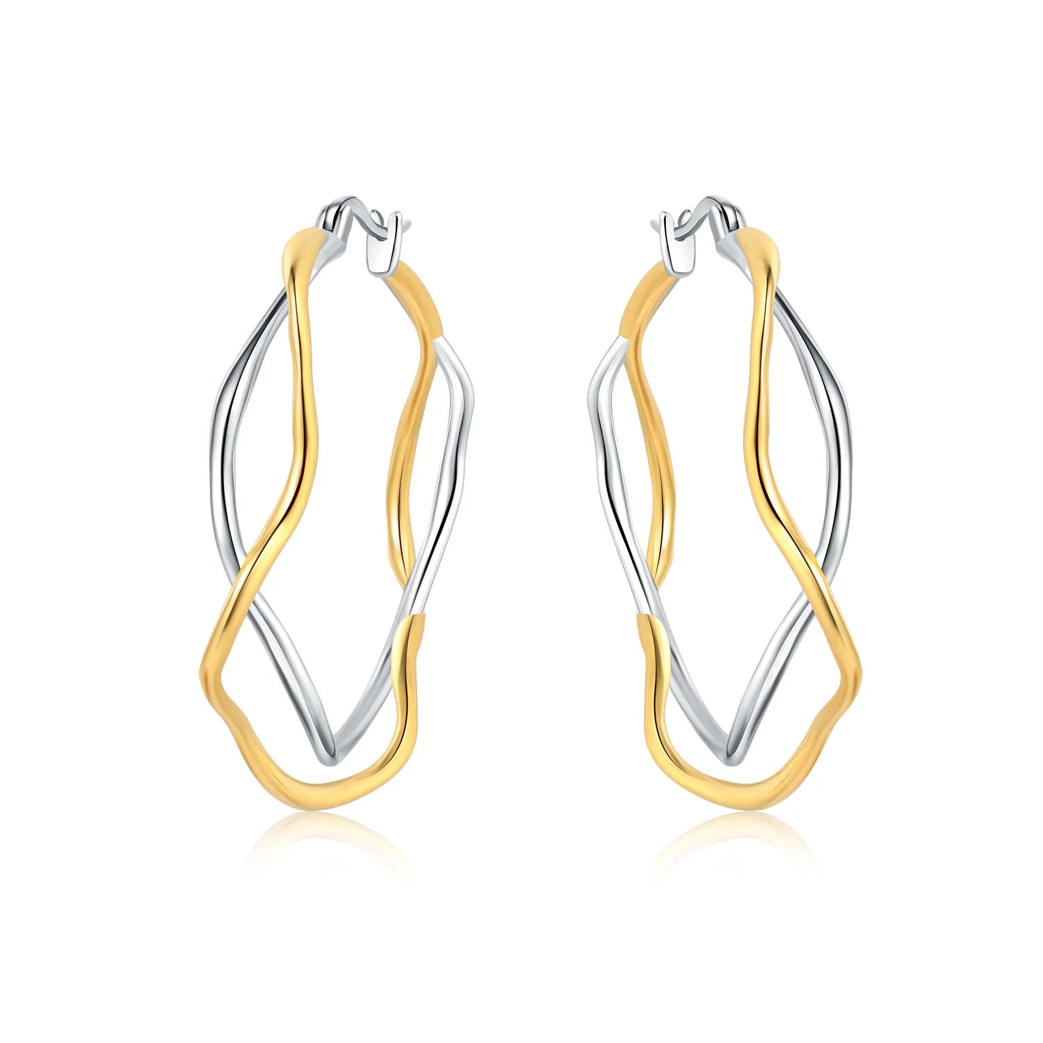 925 Sterling Silver Elegant Golden French Organ Hoop Earrings Trendy Jewellery