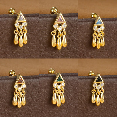 1PC Stainless Steel Zircon Gold Colour Triangle Stud Earrings