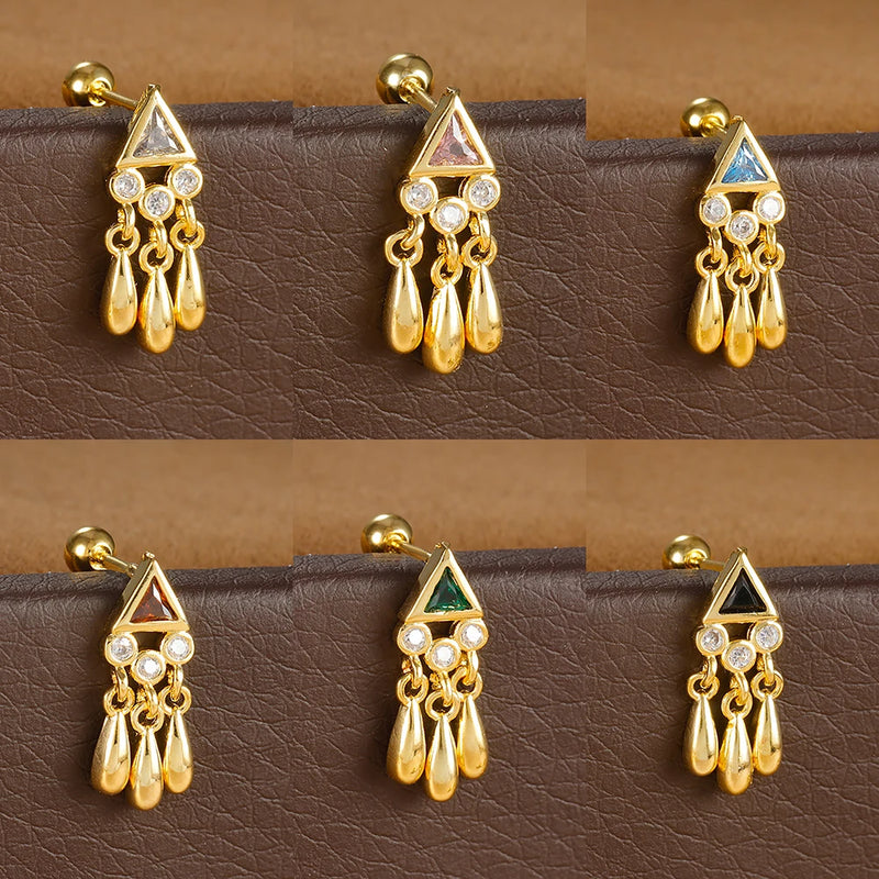 1PC Stainless Steel Zircon Gold Colour Triangle Stud Earrings