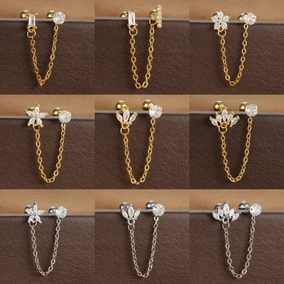Stainless Steel Zircon Crown Stud Earrings Women 18K Gold Double Studs