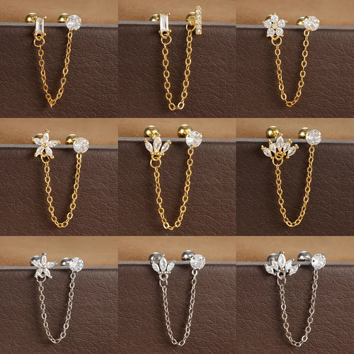 Stainless Steel Zircon Crown Stud Earrings Women 18K Gold Double Studs