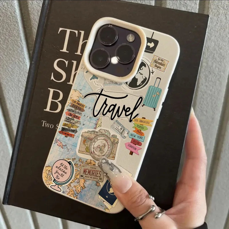 Travel Collage Lychee Case for iPhone 17 16 15 14 13 12 Pro Max