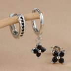 3PCS Gold Colour Crystal Zirconia Drop Earrings Flower Dangle Set