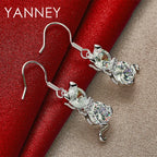 925 Sterling Silver Cute Kitten Zirconia Earrings Women Fashion Wedding Gift