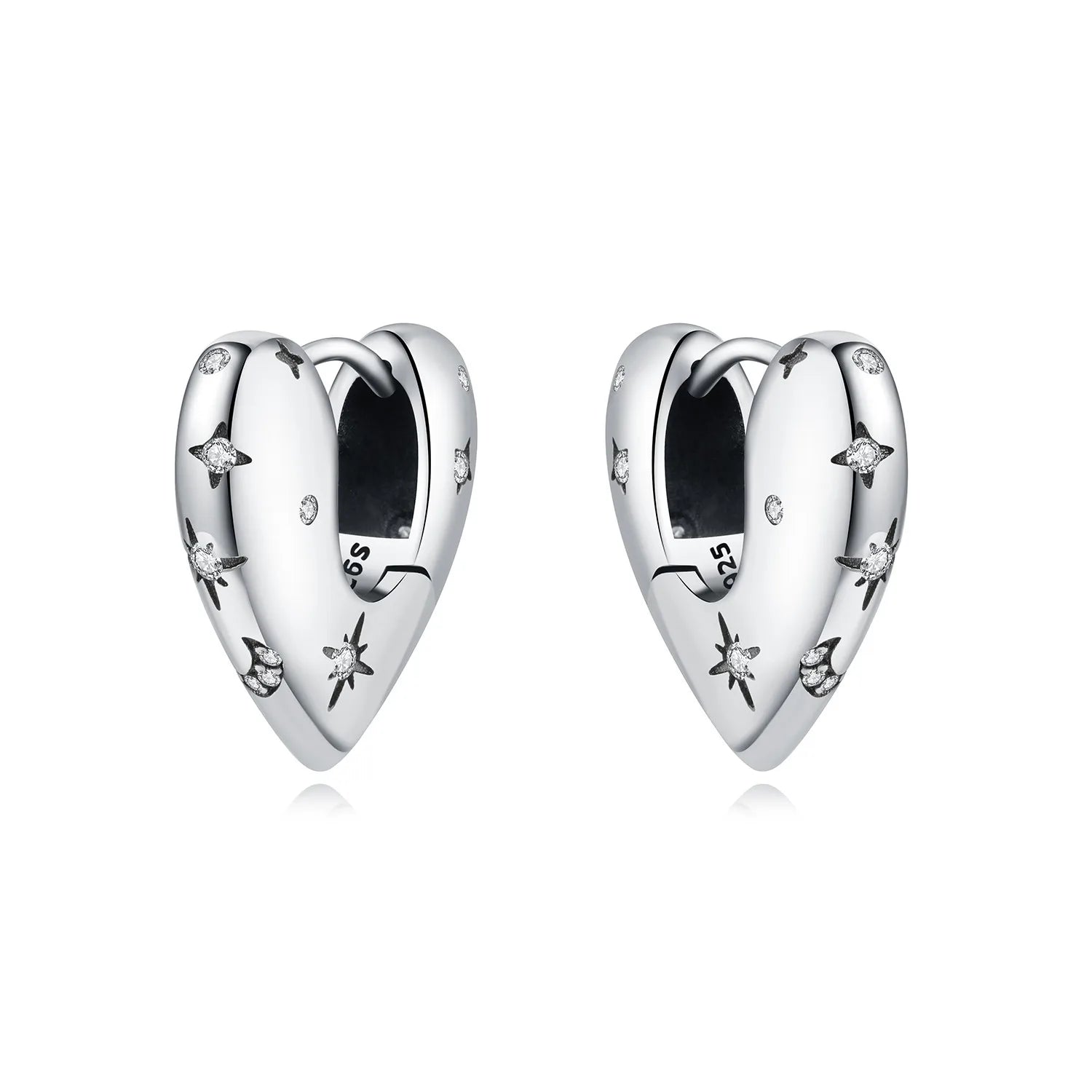 925 Sterling Silver Vine Love Black Zirconia Hoop Earrings Trendy Jewellery