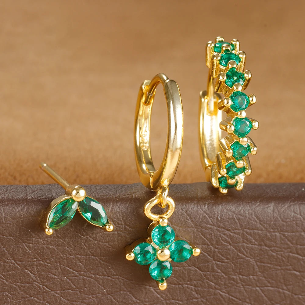 3PCS Vintage Stainless Steel Multicolor Zirconia Hoop Earrings Set