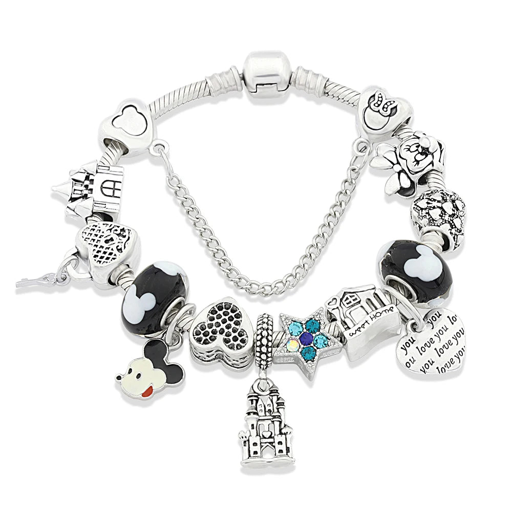 Red Pink Black Crystal Animal Charm Bracelet Heart Mickey Minnie Gift